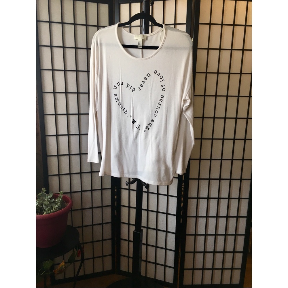 F21+ White Long Sleeve Quote Heart Tee
